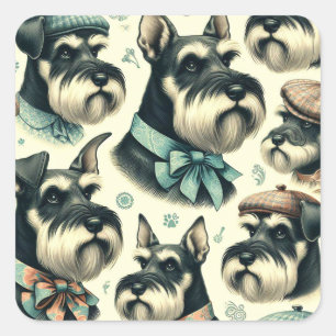 Vintage-Schnauzer nahtlose Illustration Quadratischer Aufkleber