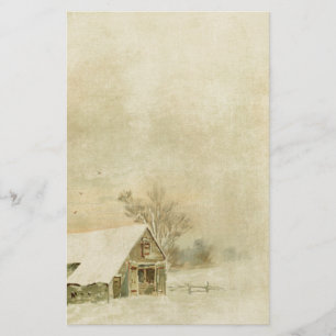 Vintage Schnee-Scheune im Winter-Hintergrund Briefpapier