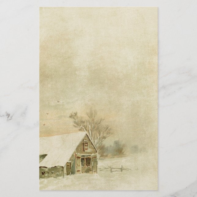 Vintage Schnee-Scheune im Winter-Hintergrund Briefpapier (Vorderseite)