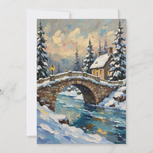 Vintage Schnee-Weihnachtsbrücke über einen gefrore Feiertagskarte