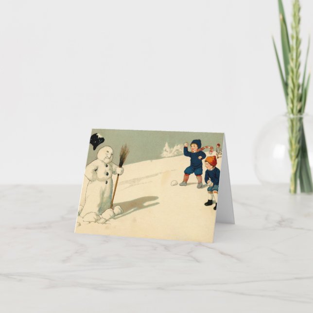 Vintage Schneeballkampfkarte Feiertagskarte (Vorderseite)