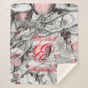 Vintage, schneebedeckte Bäume mit zeichnend Orname Sherpadecke