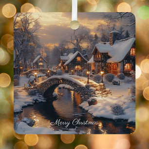 Vintage Schneebedeckte Weihnachtscottage Frohe Wei Keramikornament