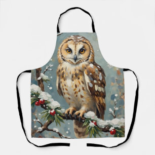 Vintage Schneeeule mit Weihnachtskieferngirlande-K Schürze