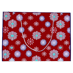 Vintage-Schneeflocken auf Rot Große Geschenktüte