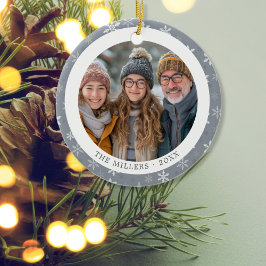 Vintage Schneeflocken in Grau und Weiß 2 Fotos Keramik Ornament