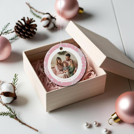 Vintage Schneeflocken in Rosa und Weiß 2 Foto Keramik Ornament