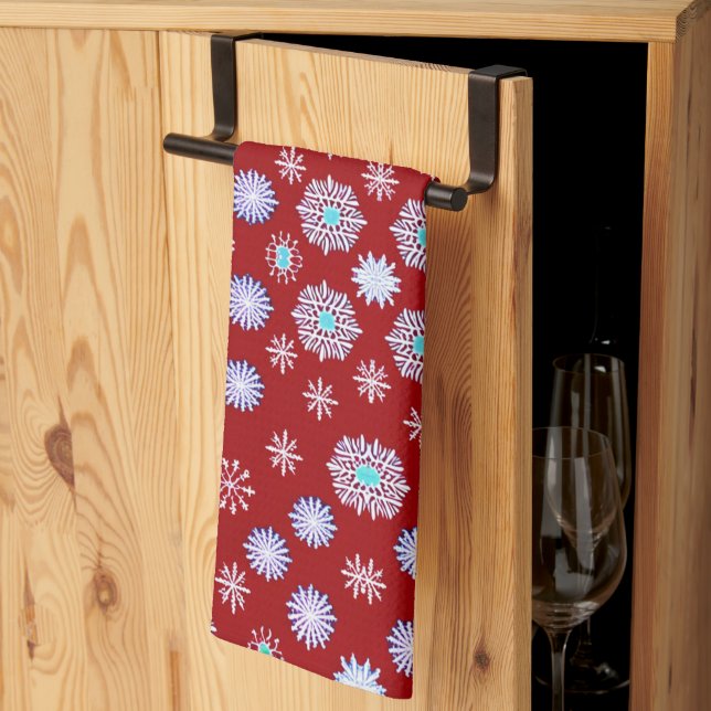 Vintage Schneeflocken in Rot Geschirrtuch (Drittel gefaltet)