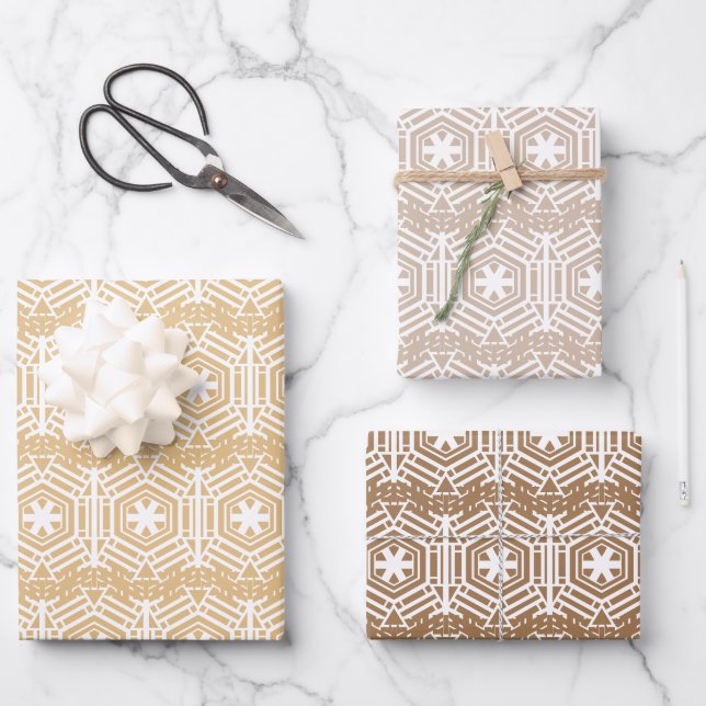 Vintage Schneeflocken Kamelbraun Geschenkpapier Set (Vorderseite)