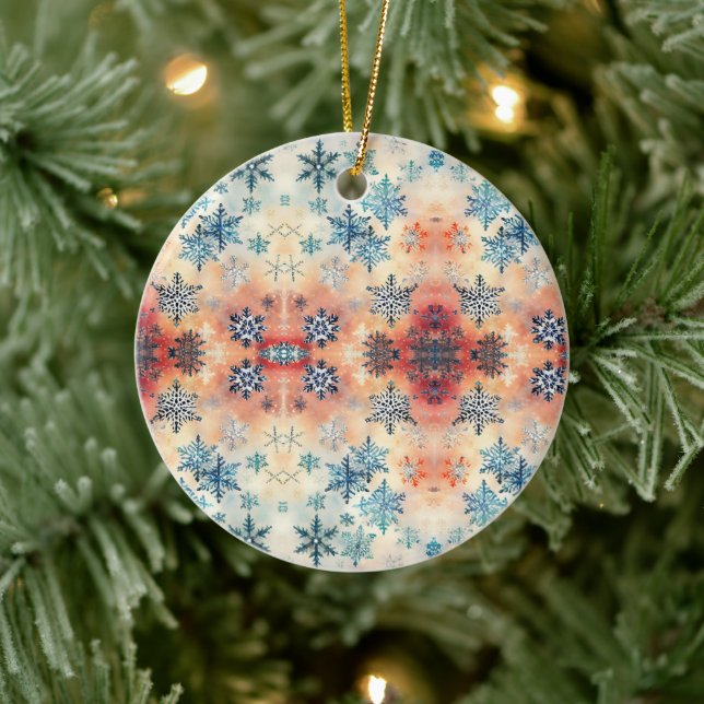 Vintage Schneeflocken Muster - Keramik Ornament (Baum)