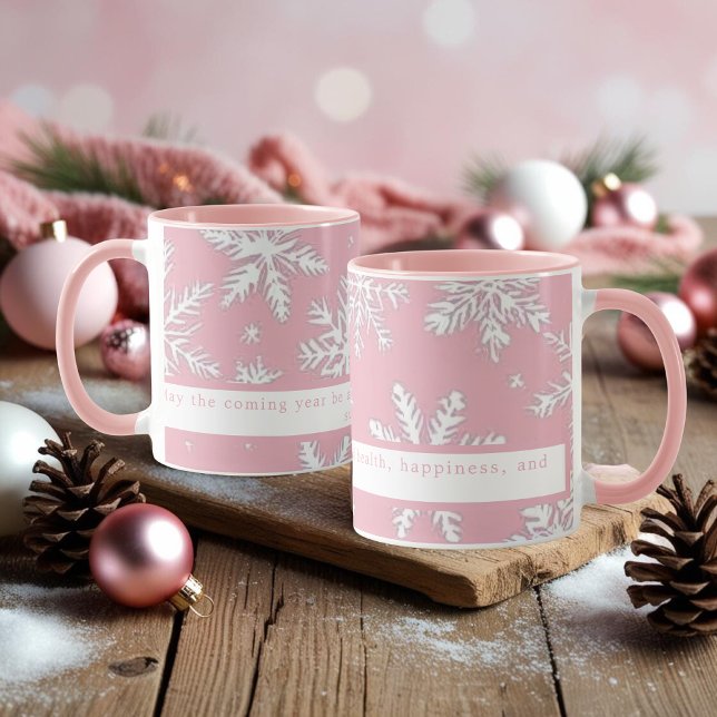 Vintage Schneeflocken Personalisiert Tasse (Vintage Pink and White Snowflakes Personalized Mug)