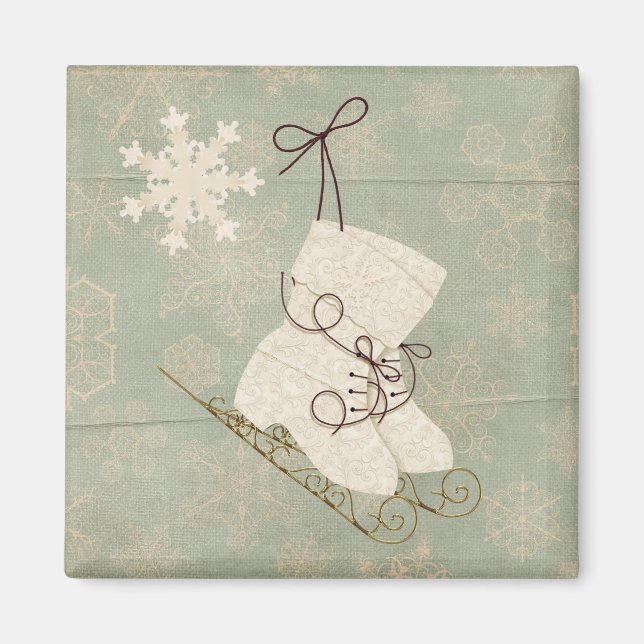 Vintage Schneeflockeneis-Skate niedlich rustikale  Magnet (Vorne)