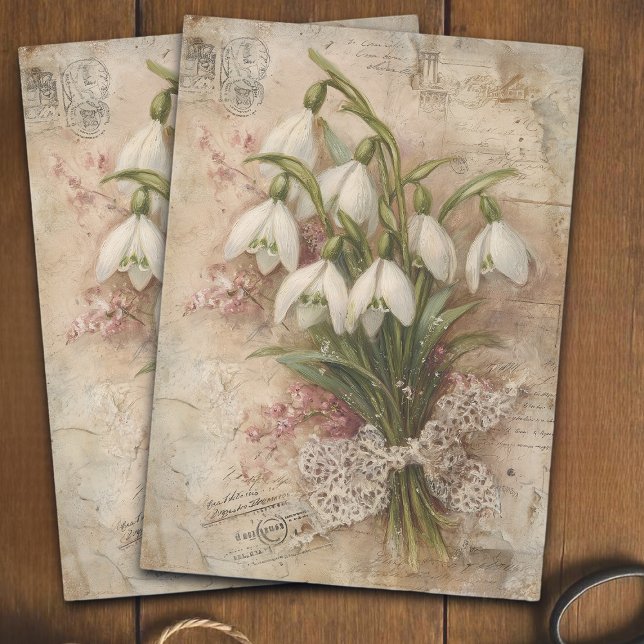 Vintage Schneeglöckchen-Sträußchen-Decoupage-Ephem Seidenpapier (Von Creator hochgeladen)