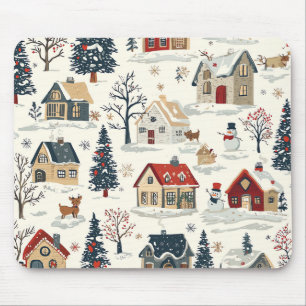 Vintage Schneehütten Rot Marine Weihnachten Mousepad