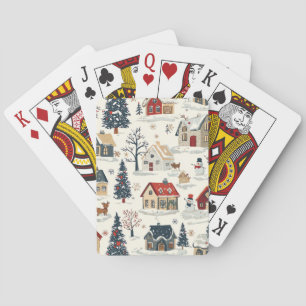 Vintage Schneehütten Rot Marine Weihnachten Spielkarten