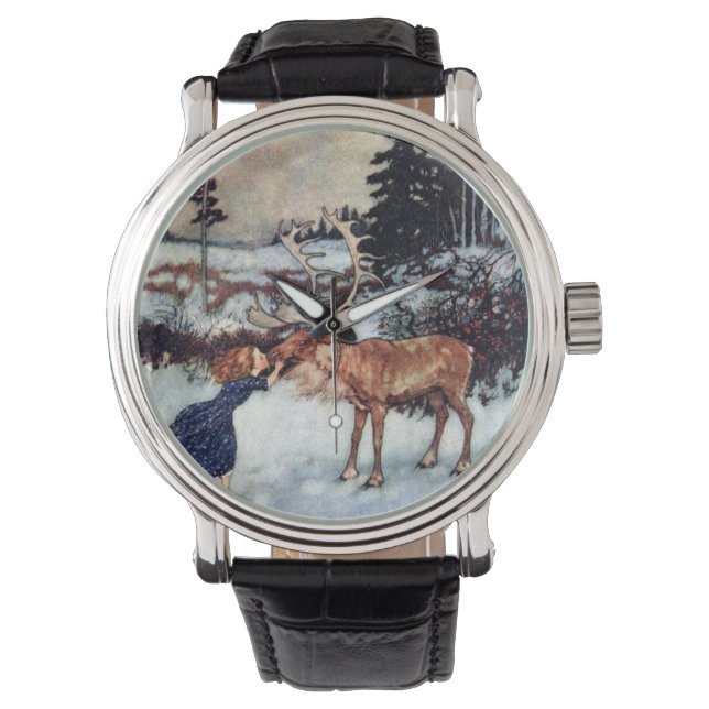 Vintage Schneekönigin-Illustration Armbanduhr (Vorderseite)