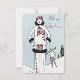 Vintage-Schneekönigin-Weihnachtskarte Dankeskarte