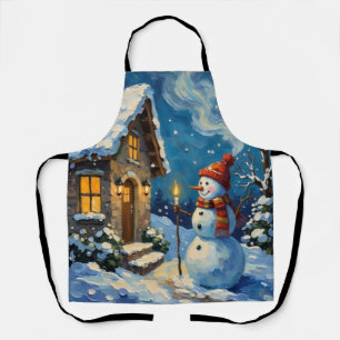 Vintage Schneemann am Kerzenlicht-Weihnachtshaus Schürze