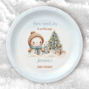 Vintage Schneemann Blau Weihnachten Junge Baby Sho Pappteller