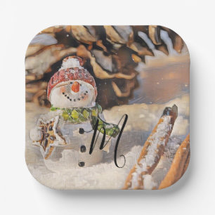 Vintage Schneemann im Schnee Aquarell Pappteller