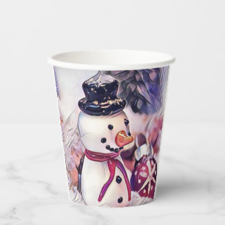Vintage Schneemann im Schnee Zeichnung Pappbecher