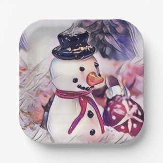 Vintage-Schneemann im Schnee Zeichnung Pappteller