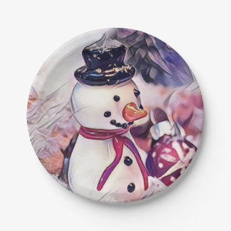 Vintage-Schneemann im Schnee Zeichnung Pappteller