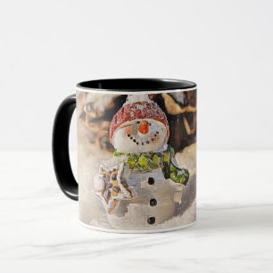 Vintage-Schneemann im Schnee-Zeichnung Tasse
