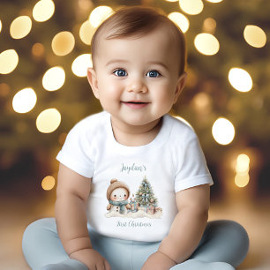Vintage-Schneemann Junge Blau Erstes Weihnachten N Baby T-shirt