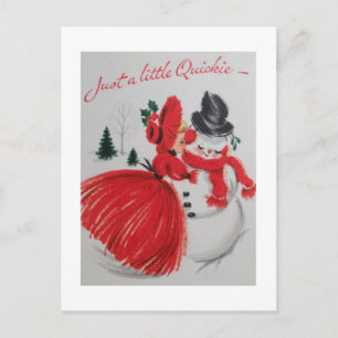 Vintage Schneemann küssen Postkarte