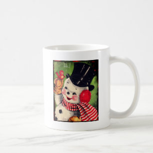Vintage-Schneemann mit einem roten Vogel Tasse
