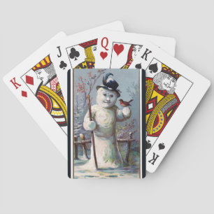 Vintage Schneemann mit Rotkehlchen Spielkarten