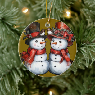 Vintage Schneemann-Mr & Mrs Keramik Ornament