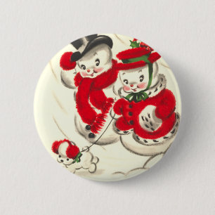 Vintage Schneemann und Schneefrau Runde Knöpfe Button