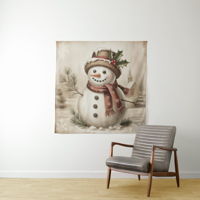 Vintage Schneemann-Wandteppich Wandteppich (Beispiel)