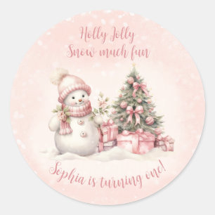 Vintage-Schneemann-Weihnachten 1. Geburtstag-Aufkl Runder Aufkleber