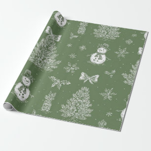 Vintage Schneemann Weihnachten Toile Salbeigrün We Geschenkpapier
