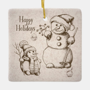 Vintage Schneemann Weihnachten und Feiertage Keramikornament