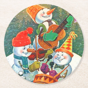 Vintage-Schneemann-Weihnachtsband Runder Pappuntersetzer