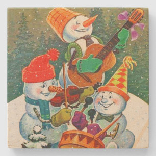 Vintage-Schneemann-Weihnachtsband Steinuntersetzer