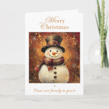 Vintage-Schneemann-Weihnachtskarte – Golden Holida