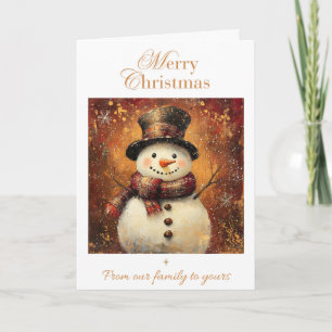 Vintage-Schneemann-Weihnachtskarte – Golden Holida Feiertagskarte