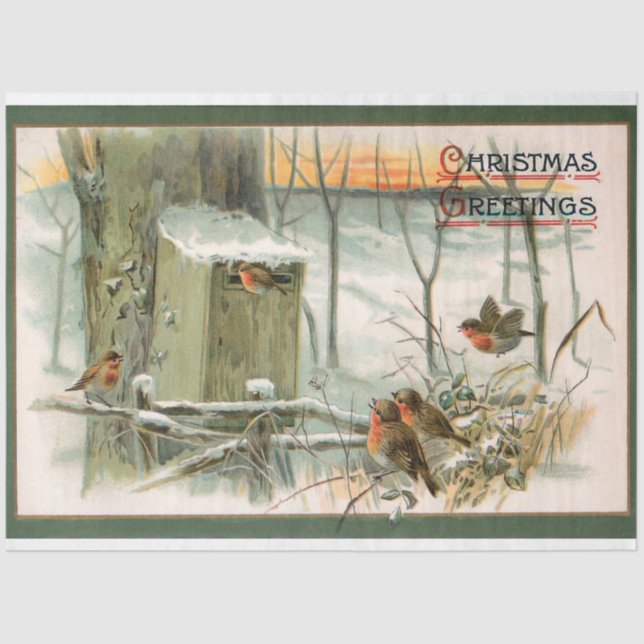 Vintage Schneerobben mit Weihnachtsgrüße Seidenpapier (Vorderseite)