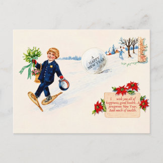 Vintage-Schneeschuhe Neujahrspostkarte Postkarte