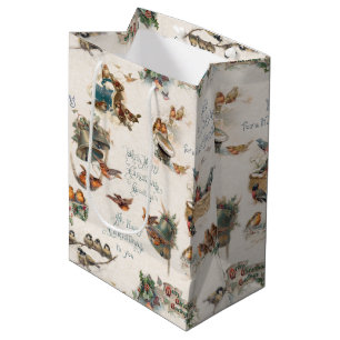 Vintage Schneevögel und Weihnachtsgrüße Mittlere Geschenktüte