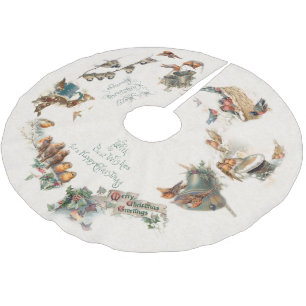 Vintage Schneevögel und Weihnachtsgrüße Polyester Weihnachtsbaumdecke