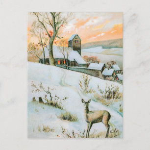 Vintage-Schneewinterlandschaft mit Hirschen Feiertagspostkarte