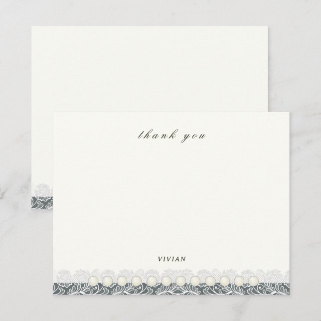 Vintage Schnürsenkel und Perlen Blütendecke Dankeskarte (Vorne/Hinten)