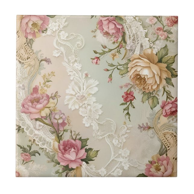 Vintage Schnürsenkel und Rose Fliese (Vorderseite)