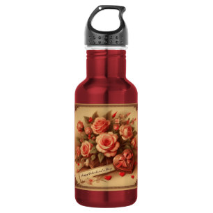Vintage-Schokolade und Blumen zum Valentinstag Edelstahlflasche